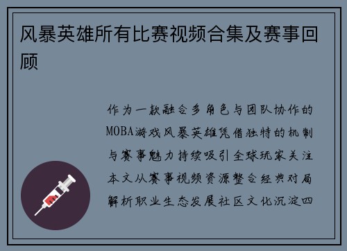 风暴英雄所有比赛视频合集及赛事回顾